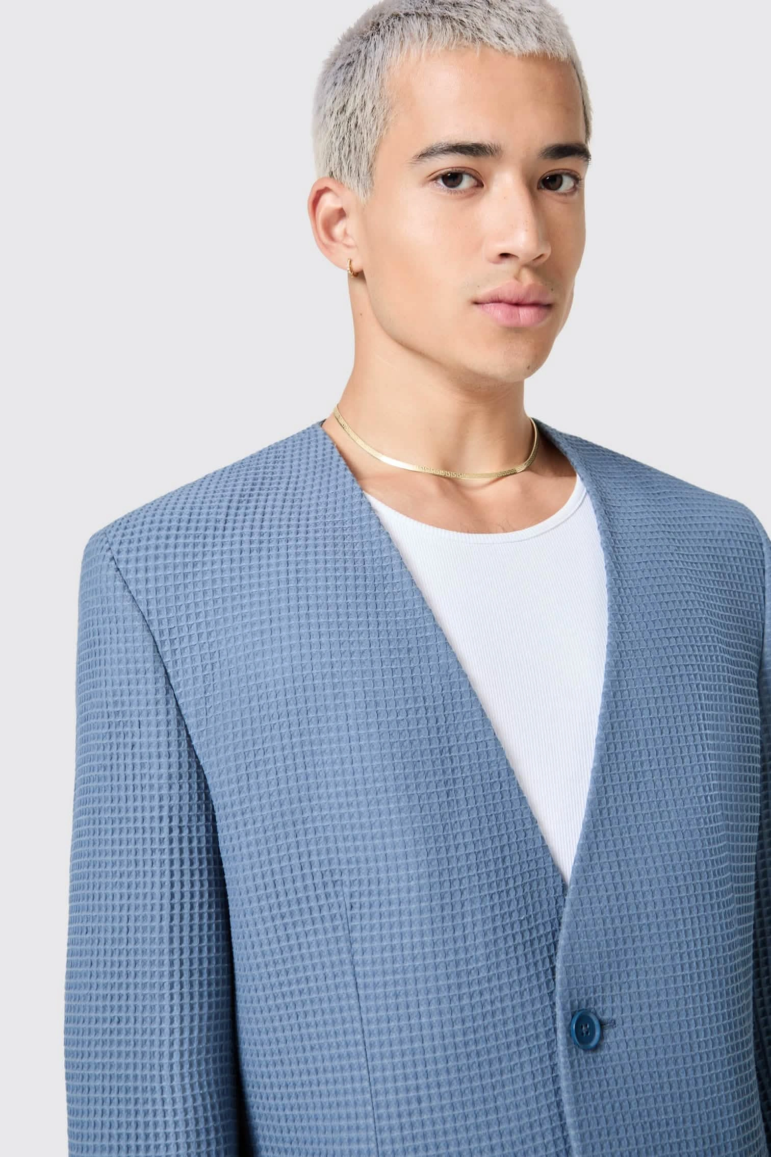 Anthony's Blue Waffle Knit Suit: Archive Cool. Vintage Vibes. Effortless Style. Iconic Blue.