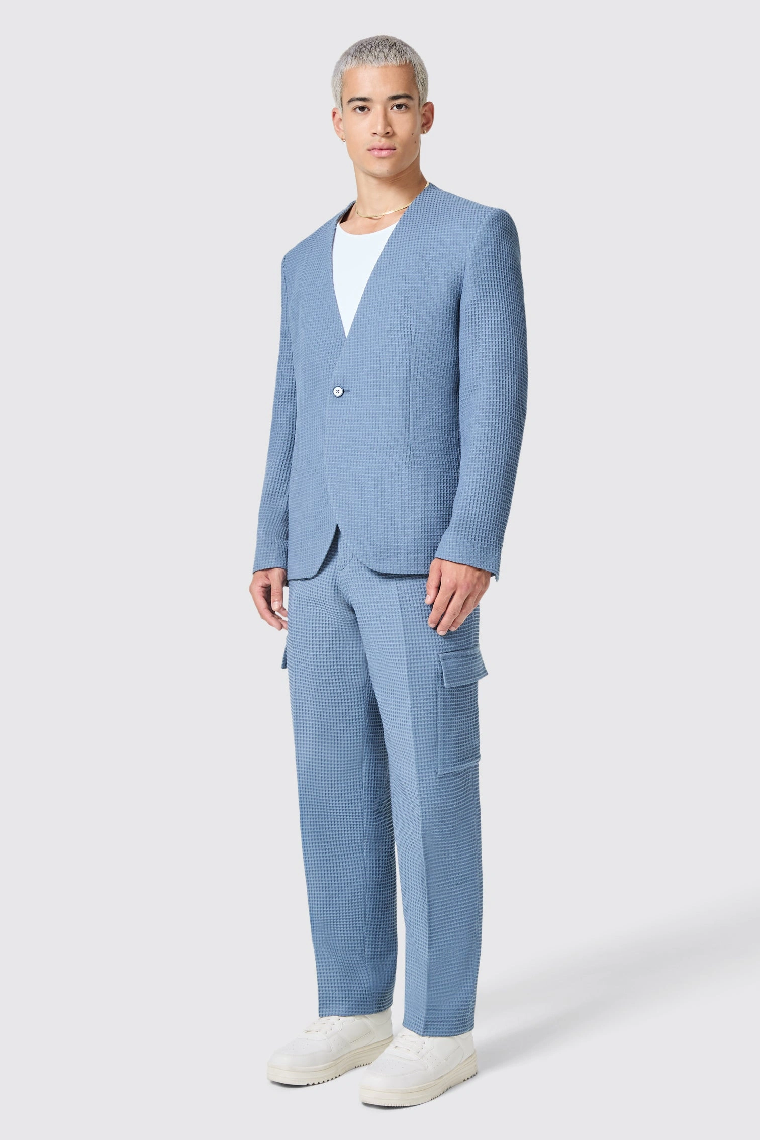 Relaxed Blue Waffle Knit Pants - Anthony Archive: Effortless Cool & Comfort.