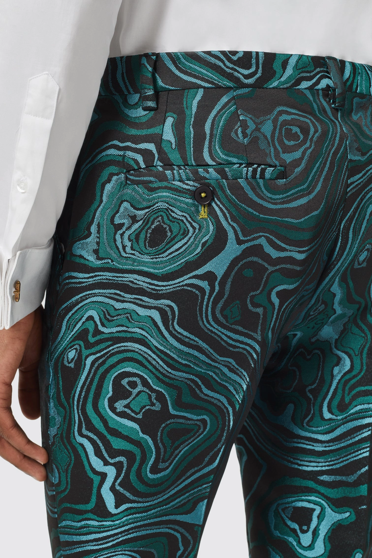 Adichie Slim Green Jacquard Trousers: Effortless Style & Luxe Comfort.